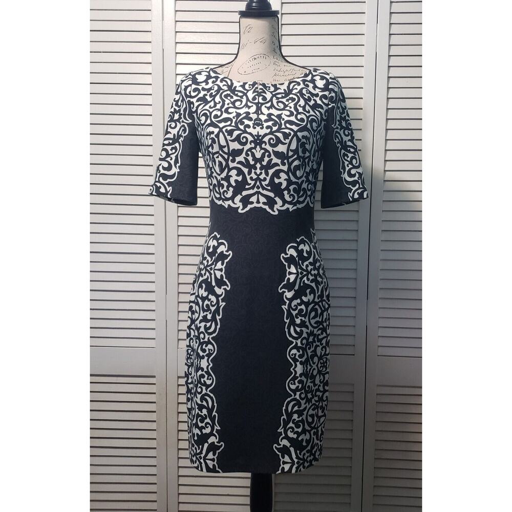Laundry By Shelli Segal Dress Women's Size 6 Black White Short Sleeve Floral